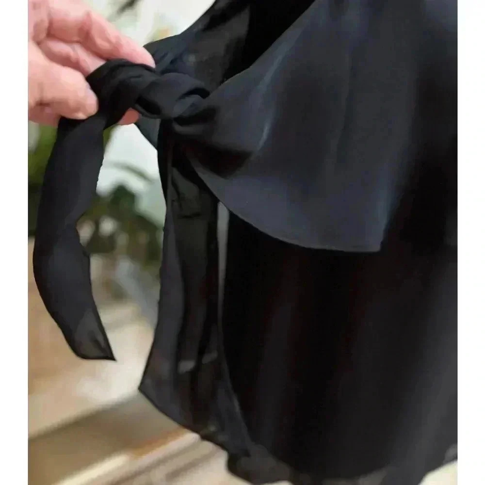 RAMY BROOK 100% SILK LUXURY BLACK COLD SHOULDER RUFFLE TOP BLOUSE SIZE SMALL NEW - Picture 11 of 15